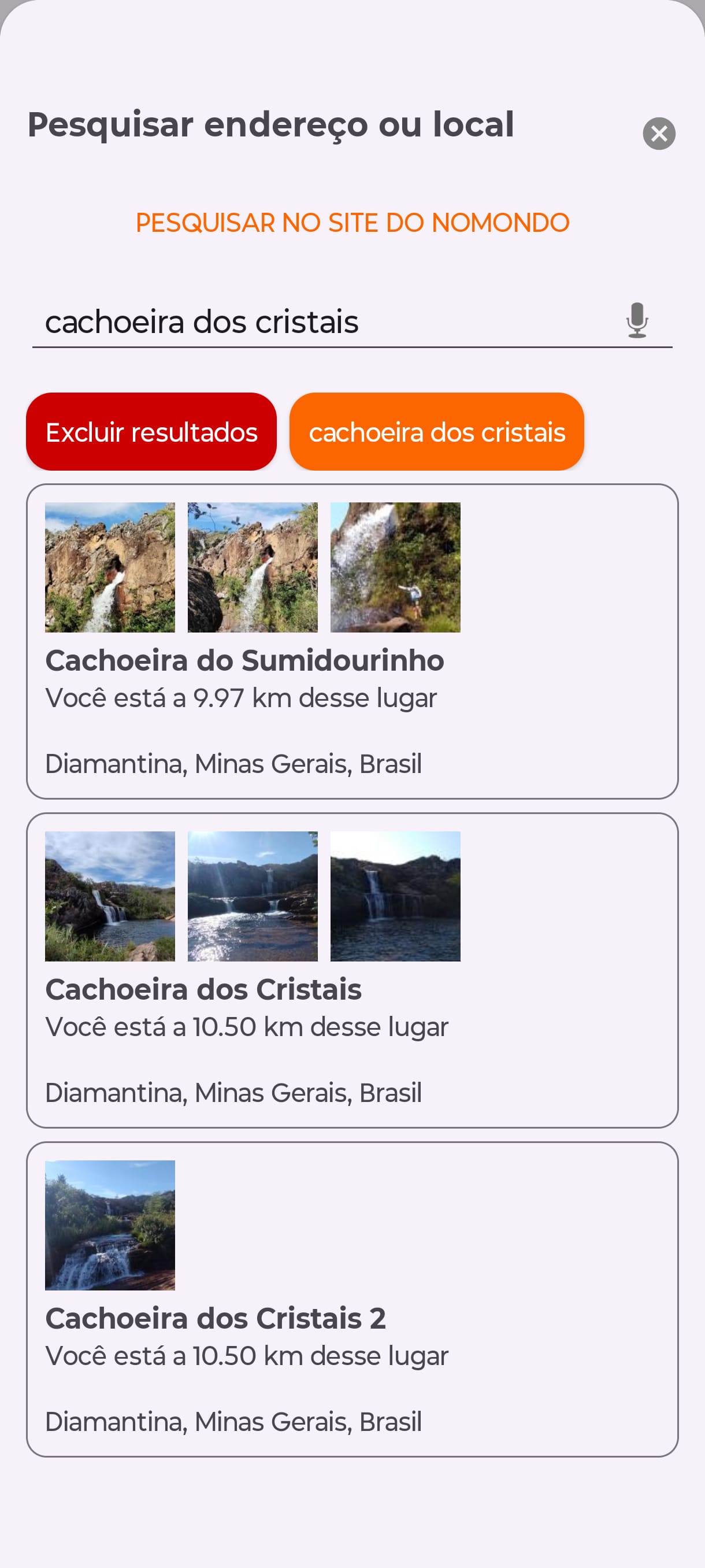 Ferramenta de pesquisa do aplicativo Android