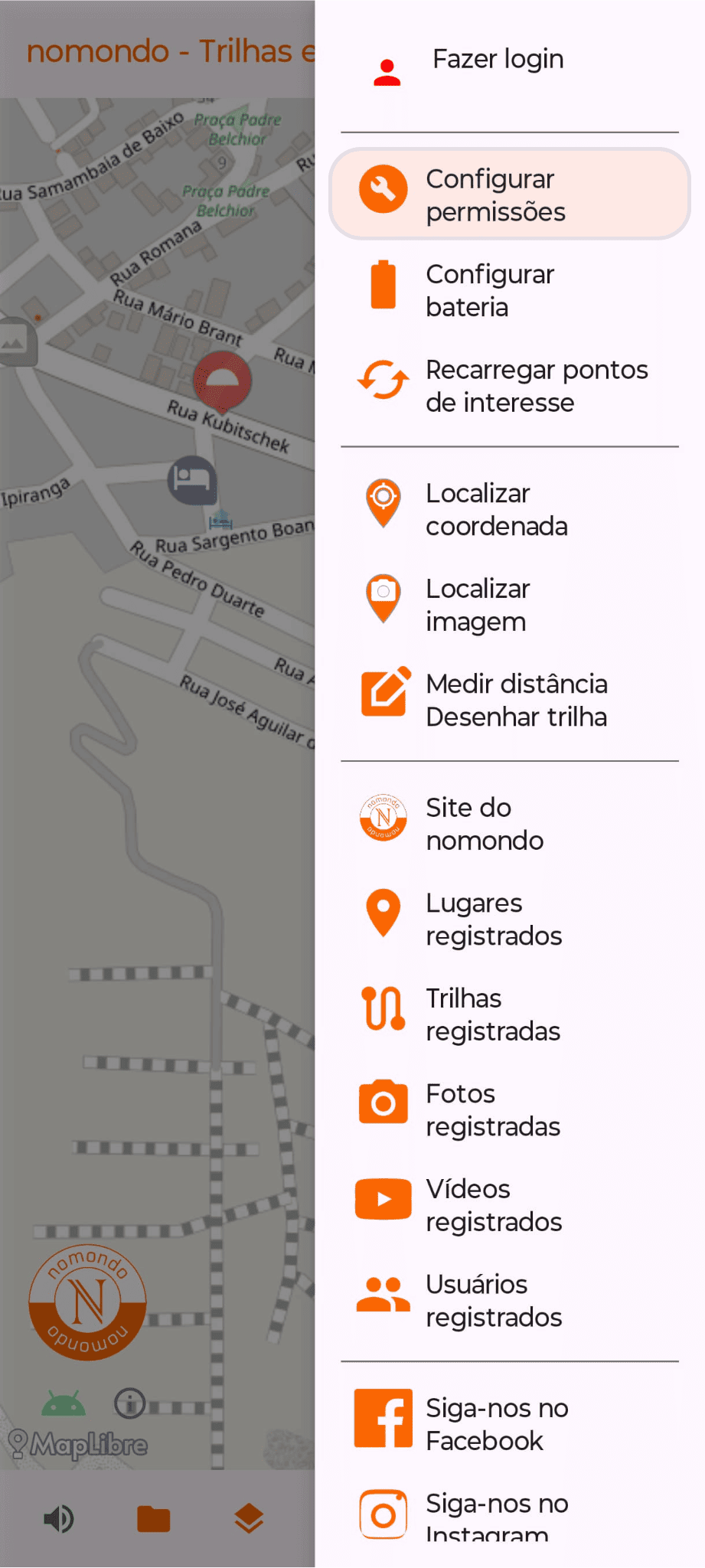 Configurar permissões no aplicativo Android do nomondo