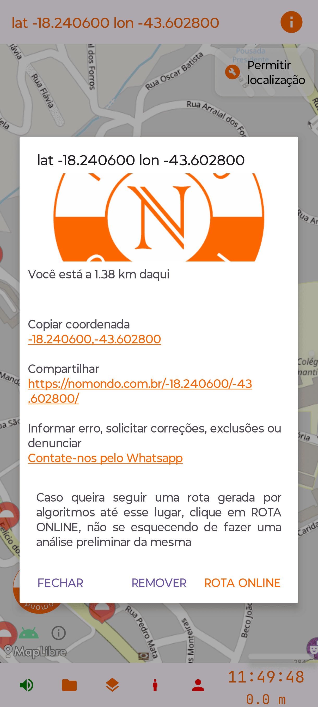 Caixa de diálogo com informações de imagem do aplicativo Android