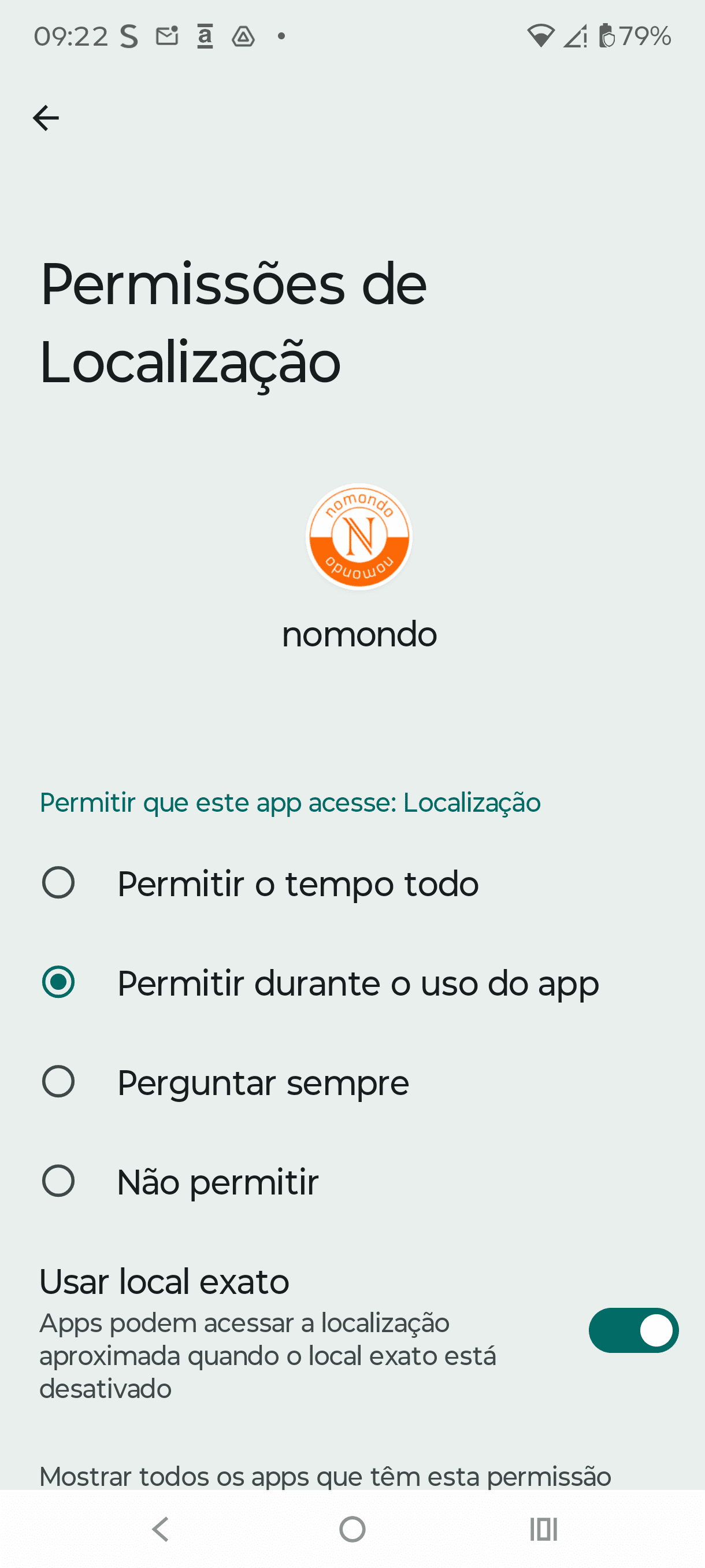 Permissão de localização do aplicativo Android