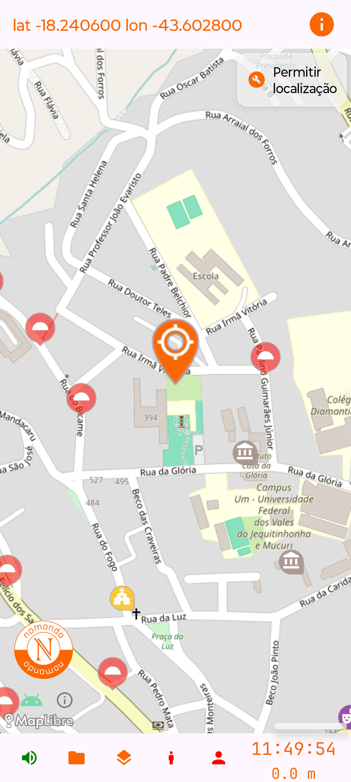 Marcador temporário de coordenada do aplicativo Android