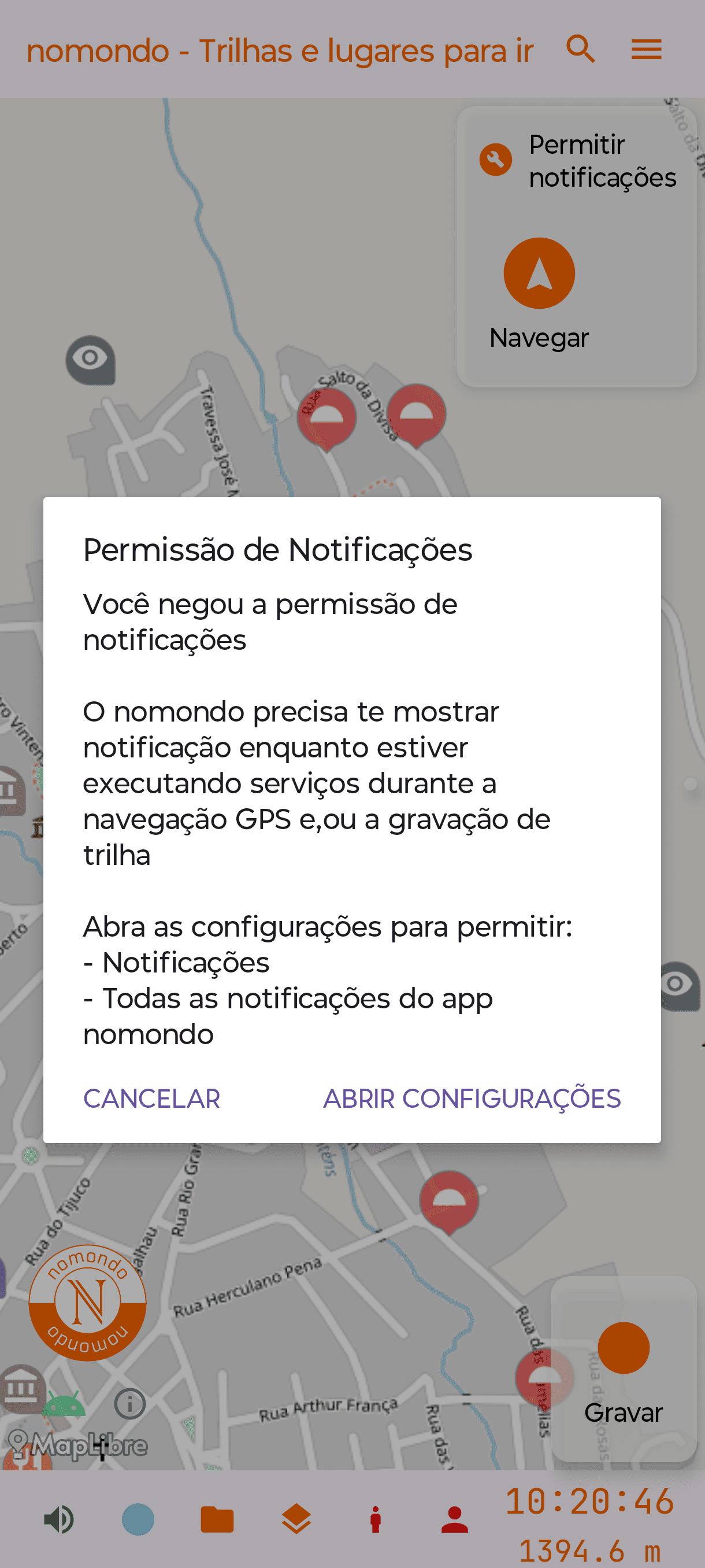 Permissão de notificações do aplicativo Android