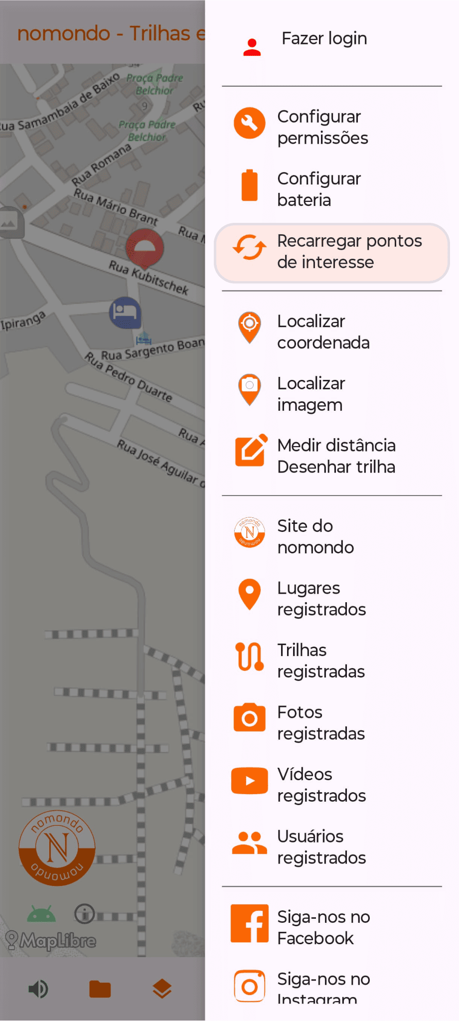 Recarregar POIs no aplicativo Android do nomondo