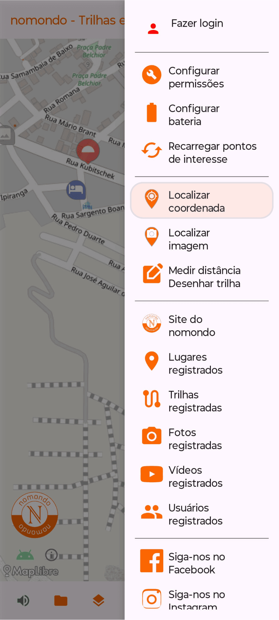 Ferramenta de localização de coordenada do aplicativo Android